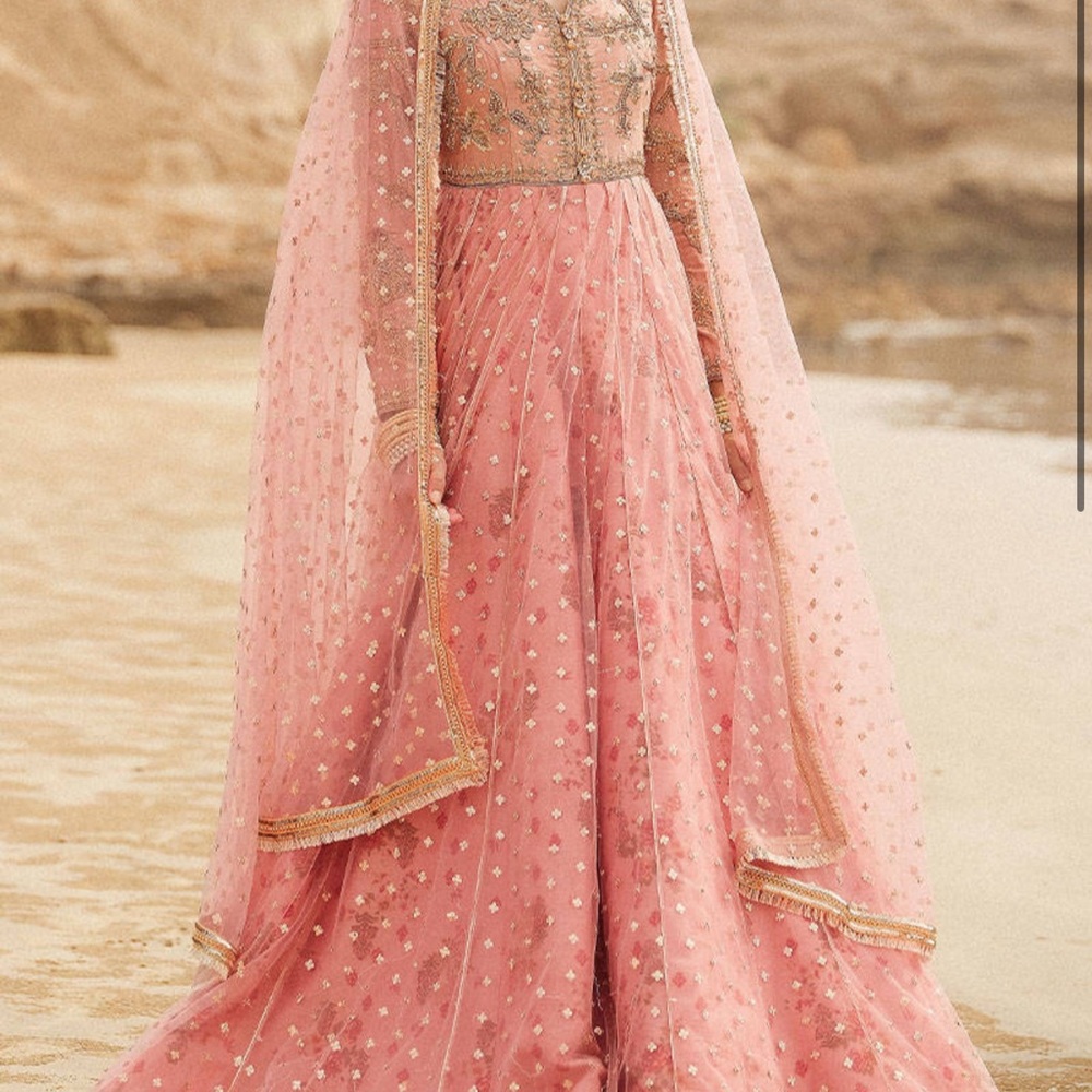 Mohsin Naveed Ranjha Pink Embellished Long Sleeve Maxi Dress